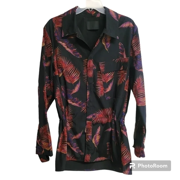 Alexander Wang‎ Black And Red Leaf Print Snap Button Jacket Size EU 48